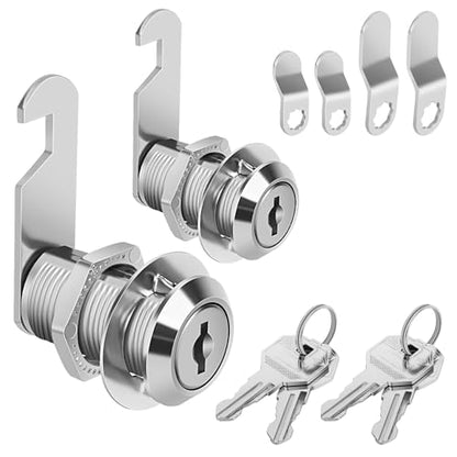 Cam Lock Keyed Different 1-1/8" Cabinet Locks with Keys Secure Files Drawers RV Storage Locks Replacement Set, Zinc Alloy(Silver 2PCS,1-1/8 Inch) - size: 1-1/8 Inch