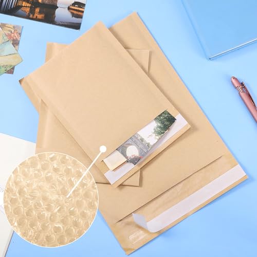 100 Pcs Kraft Bubble Mailers 3 Size Padded Envelopes, Natural - color: Natural