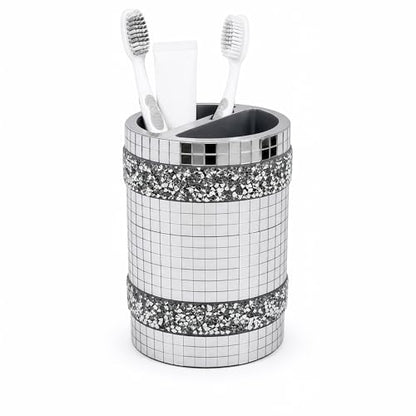 Silver Mirrored Mosaic Glass Toothbrush Holder - size: Toothbrush Holder