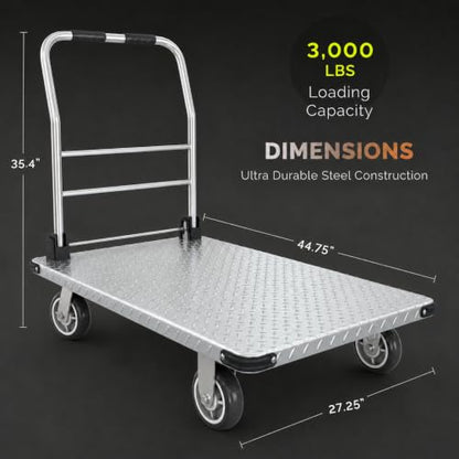 3000 lbs. Capacity Foldable Push Cart Dolly | Moving Platform Hand Truck | Heavy Duty Space Saving Collapsible | Swivel Flat Bed Wagon - Furniture Luggage Lifting - color: Black, size: 3000 lbs.