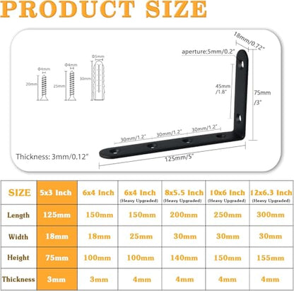 Alise 12Pcs Floating Shelf Brackets, Black Heavy Duty L Bracket for Shelves - color: Black, size: (12P) 5x3x0.72 inch