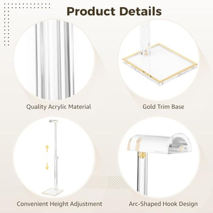 2 Pcs Acrylic Purse Display Stands for Display, Height Adjustable Handbag Stands with Gold Trim Base, Transparent Hanger Rack for Handbags, Totes, Scarves, Necklaces