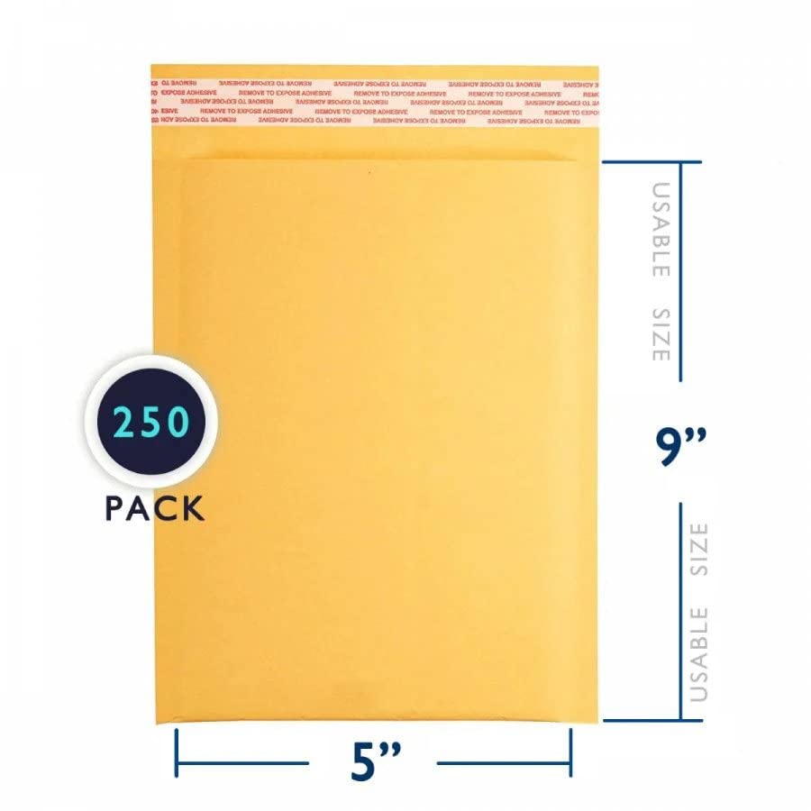 250 PC #00 5x10 Inches Pack Kraft Bubble Mailers Yellow Shipping Padded Envelopes Self Seal Waterproof Cushion Envelopes - size: 5x10" 250PC