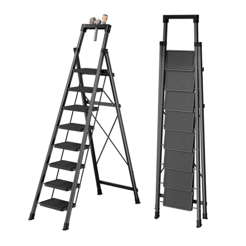 8 Step Ladder with Platform,Heavy Duty Folding Step Stool No Assembly - size: 8 Step Platform