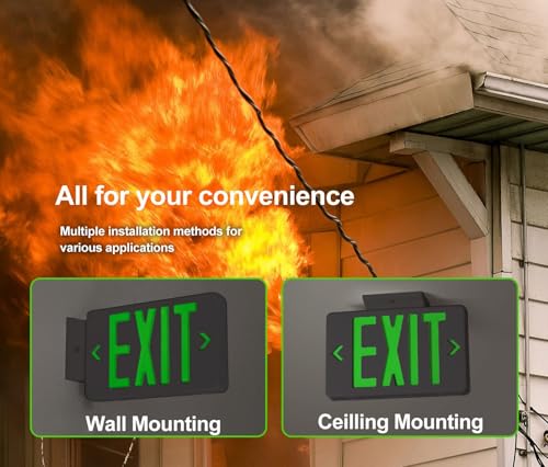 LED Emergency Exit Sign, Universal Mount OSHA Compliant - color: Black Green, size: 1 Pack