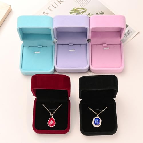 Velvet Necklace Pendant Gift Box Jewelry Box 2.8 x 2.8 x 1.6 inches (Black) - color: Black