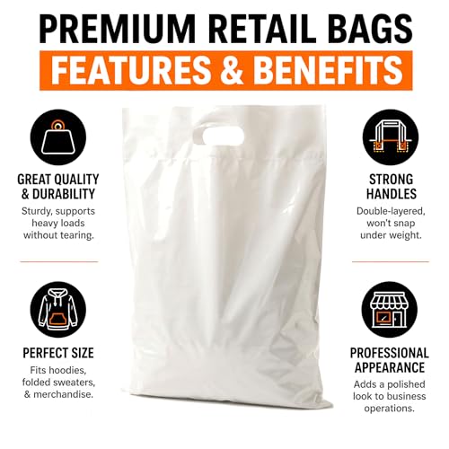 16x18 Large Plastic Shopping Bags for Small Business with Handles - color: White