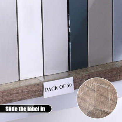 Containlol 30 Pcs PVC Shelf Label Holders with Insert Card, 6.5x2x1'' - size: 6.5x2x1''