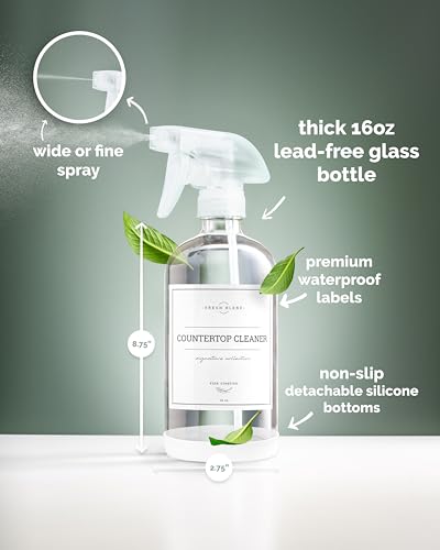 Vine Creations Glass Spray Bottles, 2 Pack Refillable Spray Bottles for Cleaning Solutions, Clear Spray Bottle for plants, Water Spray Bottle Sprayer, Glass Spray bottles 16 oz with Waterproof Labels - color: Clear Bottle / Clear Nozzle