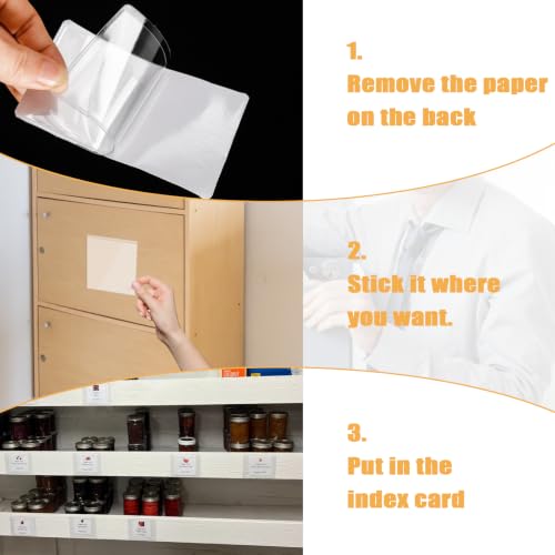 100 Packs Adhesive Label Storage Bin Pockets Clear Plastic Index Card Pockets Sleeves Adhesive Pouches Card Holders with Top Opening for Storage Bins, Library, Office (3.5 x 3.5 inches) - size: 3.5 x 3.5 inches