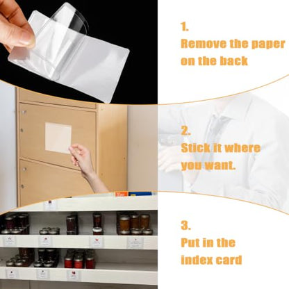 100 Packs Adhesive Label Storage Bin Pockets Clear Plastic Index Card Pockets Sleeves Adhesive Pouches Card Holders with Top Opening for Storage Bins, Library, Office (3.5 x 3.5 inches) - size: 3.5 x 3.5 inches