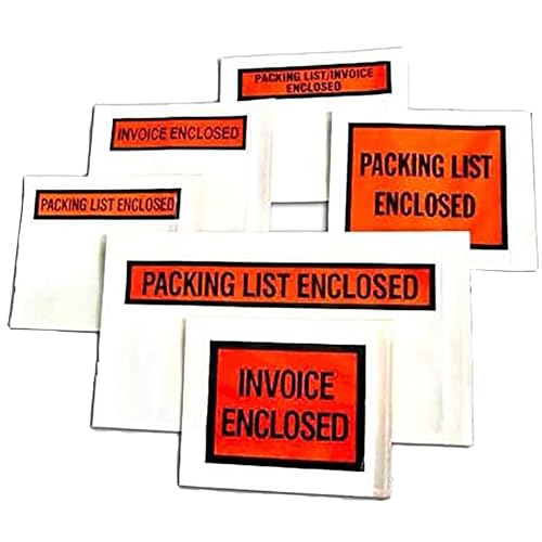 Packing List Enclosed Pouches (4.5" x 5.5") – Clear Adhesive Envelope Bag with Printing for Invoice Packing Slip – Label Protectors, Mailing & Shipping Supplies (100)