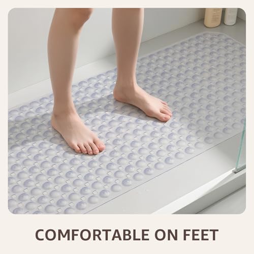 OTHWAY Bath Tub Shower Mat Non Slip, Bathtub Floor Liner Mats for Inside Shower Bathroom, Suction Cups and Drain Holes for Feet Scrubbing, Machine Washable, Soft on Feet, 35x16 Inch, Transparent - color: Transparent