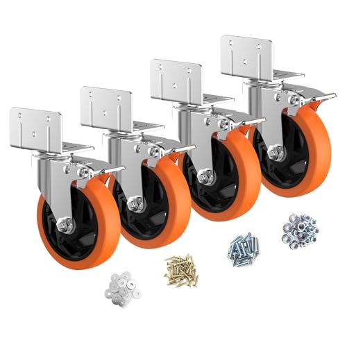 5" L-Shaped Caster Wheels Set of 4, Side Mount Swivel Casters - size: 5 inch