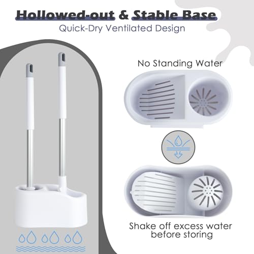 2-in-1 Toilet Brush and Holder Set with Flat Scrubber Brush,White,1Set