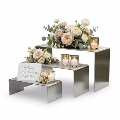 Display Stand Risers 3 Pcs, Stainless Steel - Brushed Nickel - color: Brushed Nickel
