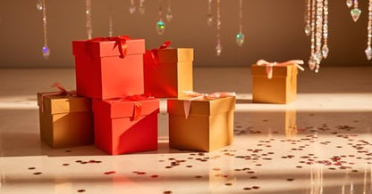 Gift Box with Lid & Ribbon for present, 12pcs, 4"×4"×4" - color: Gold & Red, size: 4 x 4 x 4 Inch