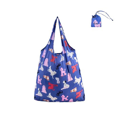 Stelle Lightweight Reusable Grocery Bag with Handles Ripstop Nylon Foldable Tote Shopping Bags for Travel and Groceries - color: Puppy Parade|blue