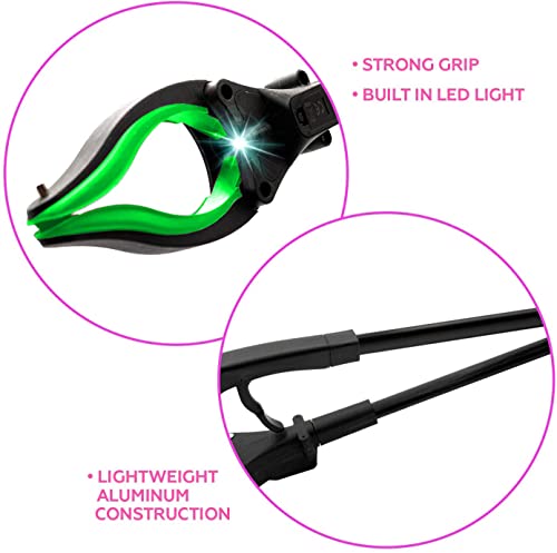 Grabber Tool 19" Aluminum Magnetic Claw with LED Light, Lightweight Foldable Reacher Grabber Pickup Tool, Gripper Grabbers for Elderly Grab Reaching Tool Trash Picker Grabber, Green, By Luxet 2-Pack
