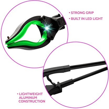 Grabber Tool 19" Aluminum Magnetic Claw with LED Light, Lightweight Foldable Reacher Grabber Pickup Tool, Gripper Grabbers for Elderly Grab Reaching Tool Trash Picker Grabber, Green, By Luxet 2-Pack