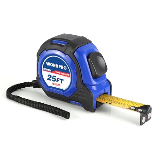 WORKPRO 25FT Auto-Lock Tape Measure, 1/8 Fractions Measuring Tape - color: Blue, size: 7.6 m