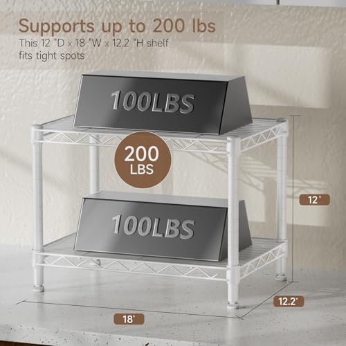 Golpart Small 2 Tier Shelves Storage Wire Shelving Unit Metal Shelf Gasket - color: White, size: 2-Tier(11.7 "D X 17.7"W X 12.2"H)