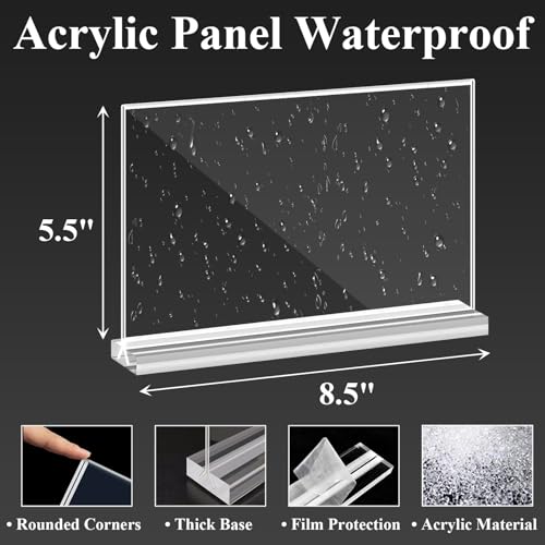 Acrylic Sign Holder 8.5 x 5.5, 8 Pack Double-Sided Standup Table Top Clear Sign Holders, T Shape Horizontal Plastic Acrylic Picture Frame Menu Flyer Paper Holder Display Stands for Office Store Wedding - size: 8 Pack 8.5x5.5''