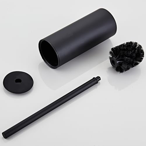 Toilet Brush and Holder Set, NEWRAIN 304 Stainless Steel Toilet Brush with Long Brush Handle, Matte Black Toilet Scrubber and Covered Holder, Round Design Sturdy and Space Saving, Covered Brush - color: Matte Black