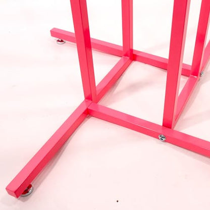 SSWBasics Hot Pink 4-Way Clothing Display Rack With Straight Arms- Durable Retail Clothing Rack for Boutique, Retail, and Thrift Stores - Sleek and Stylish Garment Display Stand