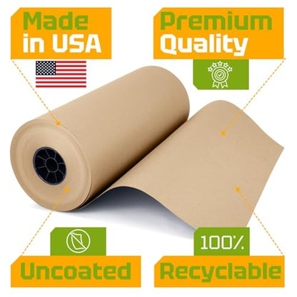 USA Made 18" x 8640" (720 ft) Brown Kraft Paper Roll, Large Size - color: Natural Kraft, size: 1 Roll
