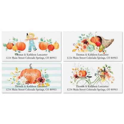 Happy Fall Personalized Deluxe Address Labels - Set of 144 (4 Designs), Self-Adhesive, Large Flat-Sheet Select Labels - color: Happy Fall