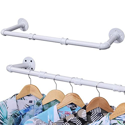 White Industrial Pipe Clothing Rack, 30 Inch Pipe Clothes Rack, Wall Mounted Detachable Garment Bar, Heavy Duty Iron Hanging Rod for Closet Storage - color: White