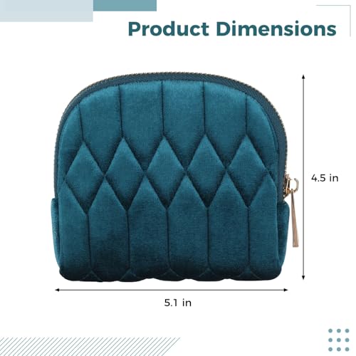 Quilted Velvet Jewelry Organizer Pouch, Velvet Zipper Jewelry Bag with Multiple Compartments, Compact Travel Jewelry Storage Case for Rings Earrings Bracelets Necklaces