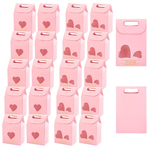 NBEADS Pink Party Favor Bags, 20 Pack - 2.3x3.9x6 Inch Treat Bags with Heart Window for Wedding, Birthday, Christmas Parties - color: 20 Pcs--pink--2.3x3.9x6"