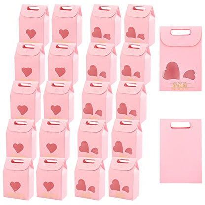 NBEADS Pink Party Favor Bags, 20 Pack - 2.3x3.9x6 Inch Treat Bags with Heart Window for Wedding, Birthday, Christmas Parties - color: 20 Pcs--pink--2.3x3.9x6"