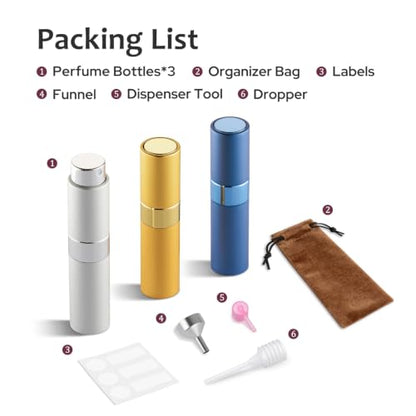 LISAPACK 8ml Travel Perfume Bottle Refillable, 3 PCS Cologne Atomizer Spray - color: 3 Colors2
