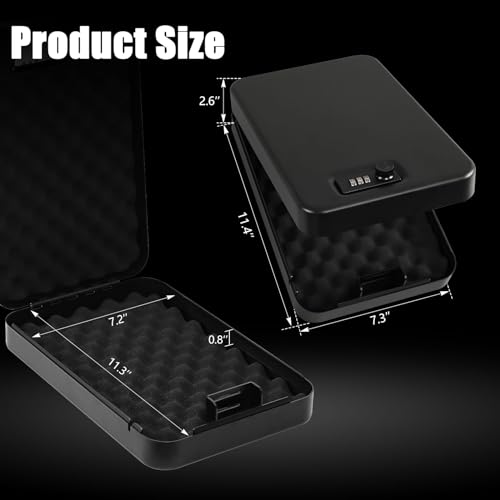 Dalmbox Compact Portable Handgun Pistol Gun Safe Lock Box for Car & Travel - size: 11.4” x 7.3“ x 2.6”