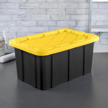 Sterilite Industrial Storage Tote with Lids for Garage, 17 Gallon, 12-Pack - size: 17 Gallon - Black/Yellow
