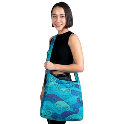 Nanobag Sling 19L Foldable Packable Crossbody Grocery Bag for Men & Women - color: Blue Waves