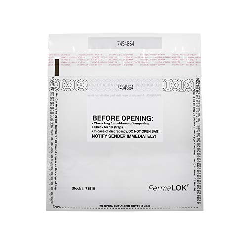 PermaLOK Tamper-Evident Deposit Bags w/Red Fracture Adhesive, Currrency Packout Bag, 5 Strap/500 note capacity, 3" Gusset, 6.75" x 8", Clear, 250 Bags