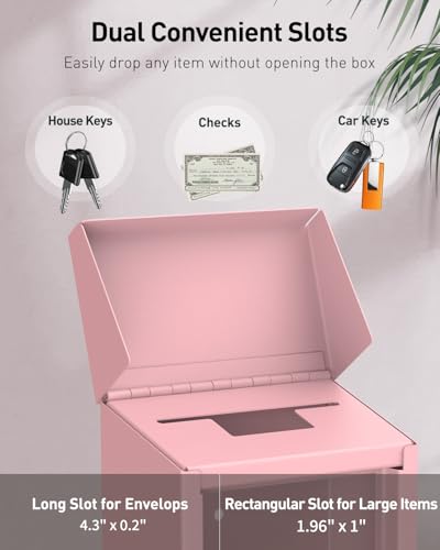 Uniclife Cash Box with Combination Lock, Wall Mounted Mailbox for Outside - color: Pink, size: Combo Lock