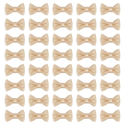 MECCANIXITY 100 Pcs Mini Ribbon Bow 0.8" Mini Fabric Satin Ribbon Flower Bows for Craft DIY Sewing Wedding Birthday Party, Khaki - color: Khaki