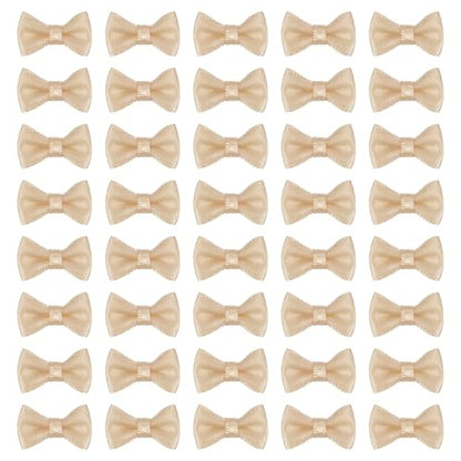 MECCANIXITY 100 Pcs Mini Ribbon Bow 0.8" Mini Fabric Satin Ribbon Flower Bows for Craft DIY Sewing Wedding Birthday Party, Khaki - color: Khaki