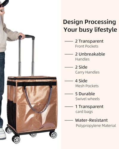 Reusable Grocery Bags on Wheels, Rolling Tote Bag, Starry Gold - color: Starry Gold