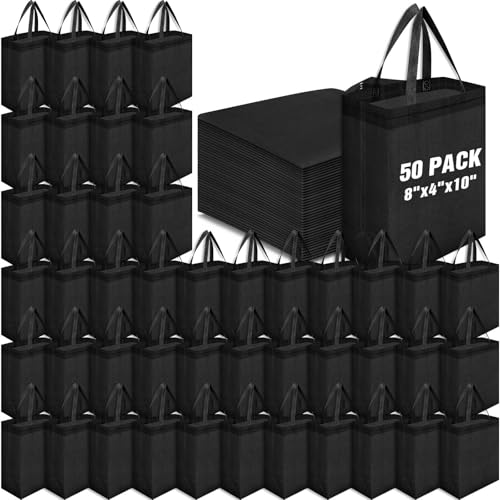 Windyun 50 Pcs Reusable Tote Bag Bulk 8 x 4 x 10 Inch, Black - color: Black
