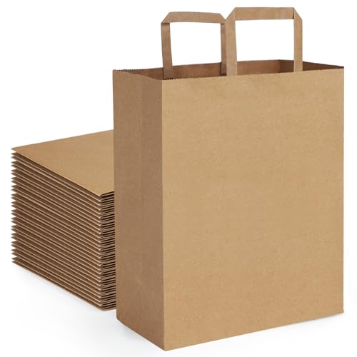 BagDream Kraft Paper Bags with Handles 12x7x17 Inch Large Brown 50 Pcs Bulk