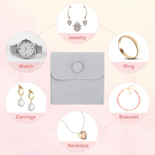 PATIKIL 2Pcs Jewelry Pouch 3x3 Snap Button Present Pouch, Light Grey - color: Light Grey, size: 3x3 Inch