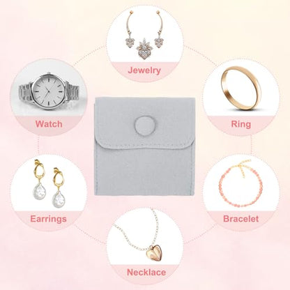 PATIKIL 2Pcs Jewelry Pouch 3x3 Snap Button Present Pouch, Light Grey - color: Light Grey, size: 3x3 Inch