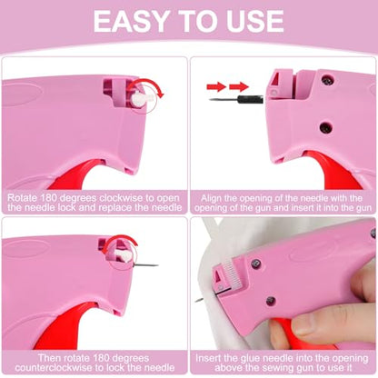 Stitch Gun for Clothes,Handheld Stitch Tag Gun Quick Clothing Stitchy Quick Clothing Fixer,Sticky Gun for Clothes,Sewing Kit Includes 5 Fine Needles 500 black and 500 White 5mm Fasteners