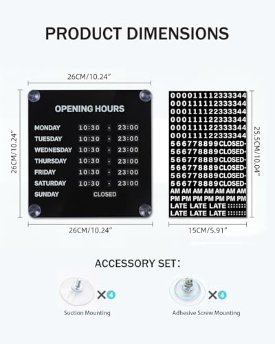 Magnetic Business Hours Sign, Changeable Storefront Opening Hours Board - color: Black Board